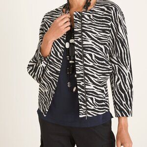 Chico's 3 XL 16 Black White Zebra Print Zip Front Front Pockets Lined Jacket